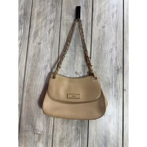 DKNY Beige Saffiano Leather Shoulder Bag Gold Chain Flap Crossbody Tan Handbag